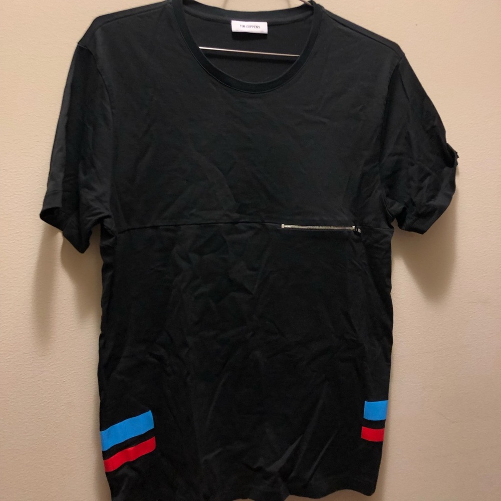 Tim Coppens black with red/blue stripe t shirt